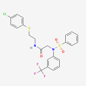 molecular formula C23H20ClF3N2O3S2 B11543063 N-{2-[(4-Chlorophenyl)sulfanyl]ethyl}-2-{N-[3-(trifluoromethyl)phenyl]benzenesulfonamido}acetamide 