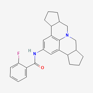molecular formula C25H27FN2O B11543071 N-(3b,4,5,6,6a,7,9,9a,10,11,12,12a-Dodecahydrocyclopenta[c]cyclopenta[4,5]pyrido[3,2,1-ij]quinolin-2-yl)-2-fluorobenzamide 