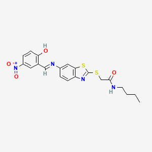 molecular formula C20H20N4O4S2 B11543082 N-butyl-2-[(6-{[(E)-(2-hydroxy-5-nitrophenyl)methylidene]amino}-1,3-benzothiazol-2-yl)sulfanyl]acetamide 