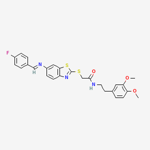 molecular formula C26H24FN3O3S2 B11543123 N-[2-(3,4-dimethoxyphenyl)ethyl]-2-[(6-{[(E)-(4-fluorophenyl)methylidene]amino}-1,3-benzothiazol-2-yl)sulfanyl]acetamide 