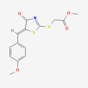 molecular formula C14H13NO4S2 B11543156 methyl {[(5Z)-5-(4-methoxybenzylidene)-4-oxo-4,5-dihydro-1,3-thiazol-2-yl]sulfanyl}acetate 