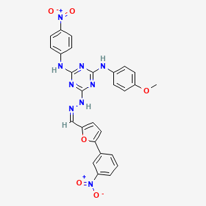 molecular formula C27H21N9O6 B11543181 N-(4-methoxyphenyl)-N'-(4-nitrophenyl)-6-[(2Z)-2-{[5-(3-nitrophenyl)furan-2-yl]methylidene}hydrazinyl]-1,3,5-triazine-2,4-diamine 