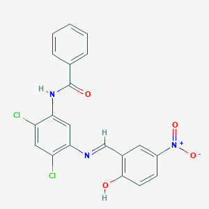 molecular formula C20H13Cl2N3O4 B11543256 N-(2,4-dichloro-5-{[(E)-(2-hydroxy-5-nitrophenyl)methylidene]amino}phenyl)benzamide 