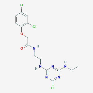 molecular formula C15H17Cl3N6O2 B11543274 N-(2-{[4-chloro-6-(ethylamino)-1,3,5-triazin-2-yl]amino}ethyl)-2-(2,4-dichlorophenoxy)acetamide 