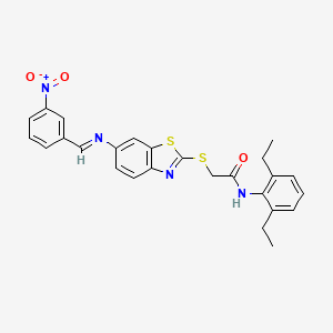 molecular formula C26H24N4O3S2 B11543297 N-(2,6-diethylphenyl)-2-[(6-{[(E)-(3-nitrophenyl)methylidene]amino}-1,3-benzothiazol-2-yl)sulfanyl]acetamide 