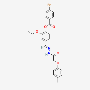 molecular formula C25H23BrN2O5 B11543343 2-ethoxy-4-[(E)-{2-[(4-methylphenoxy)acetyl]hydrazinylidene}methyl]phenyl 4-bromobenzoate 