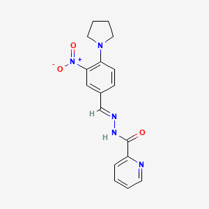 molecular formula C17H17N5O3 B11543346 N'-{(E)-[3-nitro-4-(pyrrolidin-1-yl)phenyl]methylidene}pyridine-2-carbohydrazide 