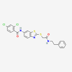 molecular formula C24H19Cl2N3O2S2 B11543347 2,4-dichloro-N-[2-({2-oxo-2-[(2-phenylethyl)amino]ethyl}sulfanyl)-1,3-benzothiazol-6-yl]benzamide 