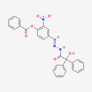 molecular formula C28H21N3O6 B11543381 4-[(E)-{2-[hydroxy(diphenyl)acetyl]hydrazinylidene}methyl]-2-nitrophenyl benzoate 