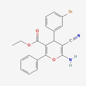 molecular formula C21H17BrN2O3 B11543480 ethyl 6-amino-4-(3-bromophenyl)-5-cyano-2-phenyl-4H-pyran-3-carboxylate 