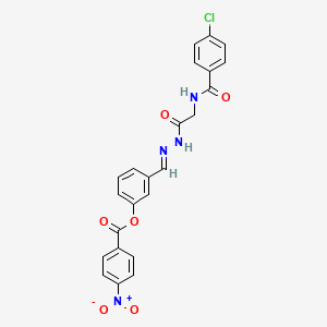 molecular formula C23H17ClN4O6 B11543565 3-[(E)-({2-[(4-Chlorophenyl)formamido]acetamido}imino)methyl]phenyl 4-nitrobenzoate 