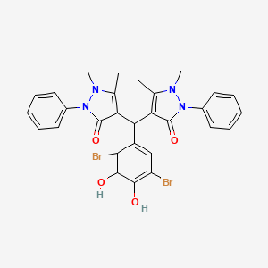 molecular formula C29H26Br2N4O4 B11543601 4,4'-[(2,5-dibromo-3,4-dihydroxyphenyl)methanediyl]bis(1,5-dimethyl-2-phenyl-1,2-dihydro-3H-pyrazol-3-one) 