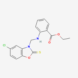 molecular formula C17H15ClN2O3S B11543653 ethyl 2-{[(5-chloro-2-thioxo-1,3-benzoxazol-3(2H)-yl)methyl]amino}benzoate 