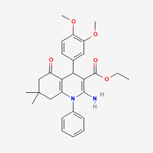 molecular formula C28H32N2O5 B11543762 Ethyl 2-amino-4-(3,4-dimethoxyphenyl)-7,7-dimethyl-5-oxo-1-phenyl-1,4,5,6,7,8-hexahydroquinoline-3-carboxylate 
