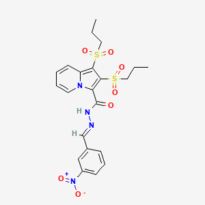 molecular formula C22H24N4O7S2 B11544259 N'-[(E)-(3-nitrophenyl)methylidene]-1,2-bis(propylsulfonyl)indolizine-3-carbohydrazide 