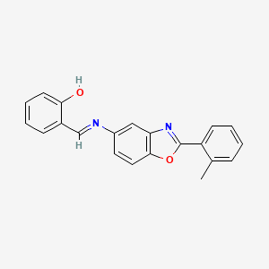 molecular formula C21H16N2O2 B11544337 2-[(E)-{[2-(2-methylphenyl)-1,3-benzoxazol-5-yl]imino}methyl]phenol 