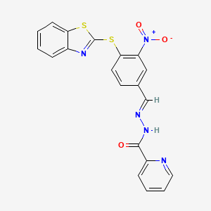 molecular formula C20H13N5O3S2 B11544368 Pyridine-2-carboxylic acid [4-(benzothiazol-2-ylsulfanyl)-3-nitro-benzylidene]-hydrazide 