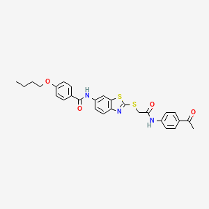 molecular formula C28H27N3O4S2 B11544402 N-[2-({2-[(4-acetylphenyl)amino]-2-oxoethyl}sulfanyl)-1,3-benzothiazol-6-yl]-4-butoxybenzamide 
