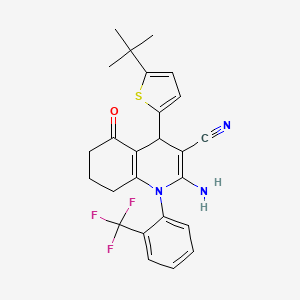 molecular formula C25H24F3N3OS B11544426 2-Amino-4-(5-tert-butylthiophen-2-yl)-5-oxo-1-[2-(trifluoromethyl)phenyl]-1,4,5,6,7,8-hexahydroquinoline-3-carbonitrile CAS No. 311784-12-0
