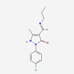 molecular formula C14H16ClN3O B11544535 (4E)-2-(4-chlorophenyl)-5-methyl-4-[(propylamino)methylidene]-2,4-dihydro-3H-pyrazol-3-one 