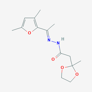 molecular formula C14H20N2O4 B11544612 N'-[(1E)-1-(3,5-dimethylfuran-2-yl)ethylidene]-2-(2-methyl-1,3-dioxolan-2-yl)acetohydrazide 