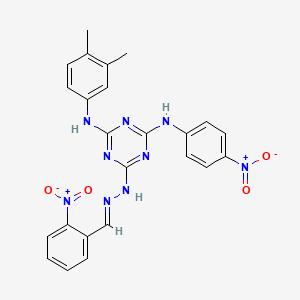 molecular formula C24H21N9O4 B11544760 N-(3,4-dimethylphenyl)-6-[(2E)-2-(2-nitrobenzylidene)hydrazinyl]-N'-(4-nitrophenyl)-1,3,5-triazine-2,4-diamine 