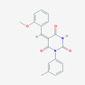 molecular formula C19H16N2O4 B11544828 (5E)-5-[(2-methoxyphenyl)methylidene]-1-(3-methylphenyl)-1,3-diazinane-2,4,6-trione 
