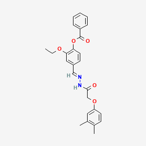 molecular formula C26H26N2O5 B11545012 4-((E)-{[(3,4-dimethylphenoxy)acetyl]hydrazono}methyl)-2-ethoxyphenyl benzoate 