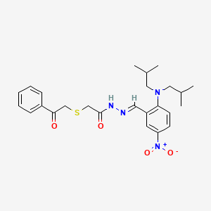 molecular formula C25H32N4O4S B11545036 N'-[(E)-{2-[bis(2-methylpropyl)amino]-5-nitrophenyl}methylidene]-2-[(2-oxo-2-phenylethyl)sulfanyl]acetohydrazide 