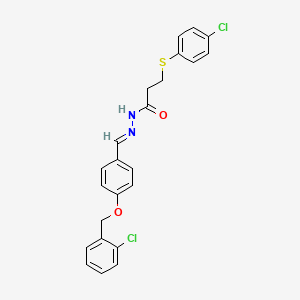molecular formula C23H20Cl2N2O2S B11545041 N'-[(E)-{4-[(2-chlorobenzyl)oxy]phenyl}methylidene]-3-[(4-chlorophenyl)sulfanyl]propanehydrazide 