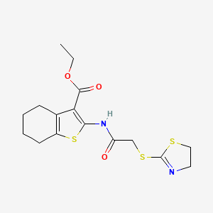 molecular formula C16H20N2O3S3 B11545049 Ethyl 2-{[(4,5-dihydro-1,3-thiazol-2-ylsulfanyl)acetyl]amino}-4,5,6,7-tetrahydro-1-benzothiophene-3-carboxylate 