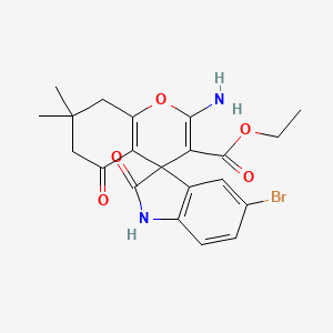 molecular formula C21H21BrN2O5 B11545067 Ethyl 2-amino-5'-bromo-7,7-dimethyl-2',5-dioxo-1',2',5,6,7,8-hexahydrospiro[chromene-4,3'-indole]-3-carboxylate 