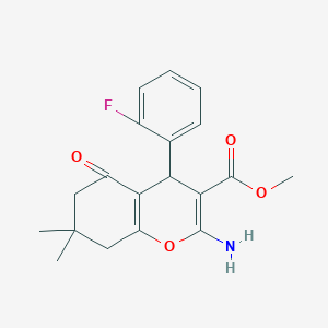 molecular formula C19H20FNO4 B11545108 methyl 2-amino-4-(2-fluorophenyl)-7,7-dimethyl-5-oxo-5,6,7,8-tetrahydro-4H-chromene-3-carboxylate 