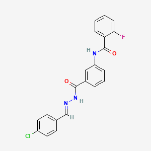 molecular formula C21H15ClFN3O2 B11545149 N-(3-{[(2E)-2-(4-chlorobenzylidene)hydrazinyl]carbonyl}phenyl)-2-fluorobenzamide 
