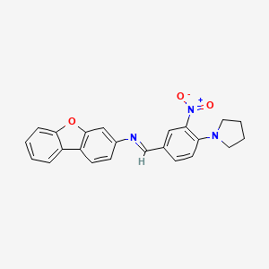 molecular formula C23H19N3O3 B11545158 N-{(E)-[3-nitro-4-(pyrrolidin-1-yl)phenyl]methylidene}dibenzo[b,d]furan-3-amine 