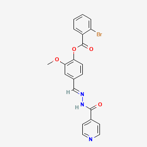 molecular formula C21H16BrN3O4 B11545188 2-methoxy-4-{(E)-[2-(pyridin-4-ylcarbonyl)hydrazinylidene]methyl}phenyl 2-bromobenzoate 
