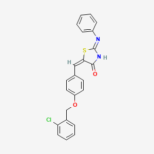 molecular formula C23H17ClN2O2S B11545205 (2E,5E)-5-{4-[(2-chlorobenzyl)oxy]benzylidene}-2-(phenylimino)-1,3-thiazolidin-4-one 