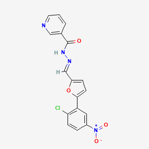 molecular formula C17H11ClN4O4 B11545221 N'-[(E)-[5-(2-Chloro-5-nitrophenyl)furan-2-YL]methylidene]pyridine-3-carbohydrazide 