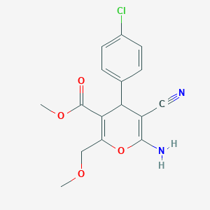 molecular formula C16H15ClN2O4 B11545298 methyl 6-amino-4-(4-chlorophenyl)-5-cyano-2-(methoxymethyl)-4H-pyran-3-carboxylate 