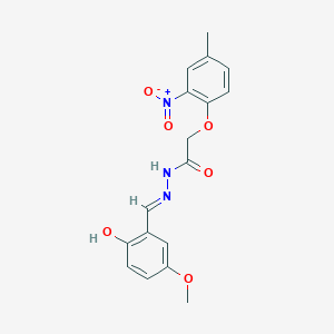 molecular formula C17H17N3O6 B11545373 N'-[(E)-(2-hydroxy-5-methoxyphenyl)methylidene]-2-(4-methyl-2-nitrophenoxy)acetohydrazide 
