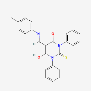 molecular formula C25H21N3O2S B11545528 5-{[(3,4-dimethylphenyl)amino]methylidene}-1,3-diphenyl-2-thioxodihydropyrimidine-4,6(1H,5H)-dione 