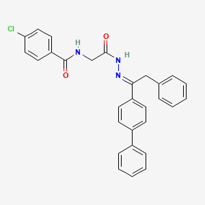 molecular formula C29H24ClN3O2 B11545564 N-({N'-[(1E)-1-{[1,1'-Biphenyl]-4-YL}-2-phenylethylidene]hydrazinecarbonyl}methyl)-4-chlorobenzamide 