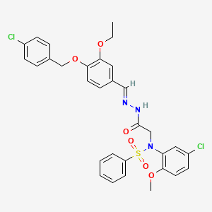 molecular formula C31H29Cl2N3O6S B11545566 N-{2-[(2E)-2-{4-[(4-chlorobenzyl)oxy]-3-ethoxybenzylidene}hydrazinyl]-2-oxoethyl}-N-(5-chloro-2-methoxyphenyl)benzenesulfonamide (non-preferred name) 