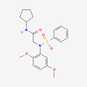 molecular formula C21H26N2O5S B11545620 N-Cyclopentyl-2-[N-(2,5-dimethoxyphenyl)benzenesulfonamido]acetamide 