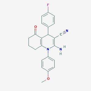 molecular formula C23H20FN3O2 B11545677 2-Amino-4-(4-fluorophenyl)-1-(4-methoxyphenyl)-5-oxo-1,4,5,6,7,8-hexahydroquinoline-3-carbonitrile 