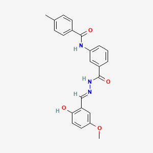 molecular formula C23H21N3O4 B11545690 N-(3-{[(2E)-2-(2-hydroxy-5-methoxybenzylidene)hydrazinyl]carbonyl}phenyl)-4-methylbenzamide 