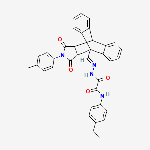 molecular formula C36H30N4O4 B11545968 N-(4-Ethylphenyl)-2-[(2E)-2-{[17-(4-methylphenyl)-16,18-dioxo-17-azapentacyclo[6.6.5.0~2,7~.0~9,14~.0~15,19~]nonadeca-2,4,6,9,11,13-hexaen-1-YL]methylene}hydrazino]-2-oxoacetamide 
