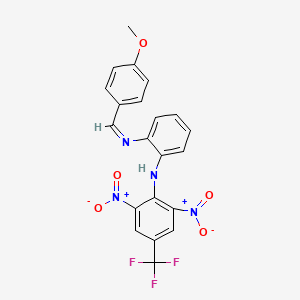 molecular formula C21H15F3N4O5 B11546086 N-[2,6-dinitro-4-(trifluoromethyl)phenyl]-N'-[(E)-(4-methoxyphenyl)methylidene]benzene-1,2-diamine 