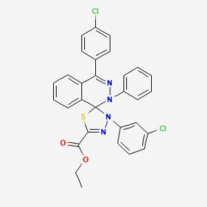 molecular formula C30H22Cl2N4O2S B11546203 ethyl 3'-(3-chlorophenyl)-4-(4-chlorophenyl)-2-phenyl-2H,3'H-spiro[phthalazine-1,2'-[1,3,4]thiadiazole]-5'-carboxylate 