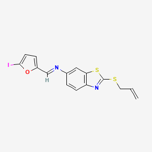 molecular formula C15H11IN2OS2 B11546216 N-[(E)-(5-iodofuran-2-yl)methylidene]-2-(prop-2-en-1-ylsulfanyl)-1,3-benzothiazol-6-amine 